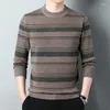 Men's Sweaters Men Striped Sweater Pullover Knit Jumpers Tops Thick For Autumn Winter Retro Vintage Casual Green Grey 00379