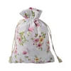 Storage Bags Floral Burlap Drawstring Linen Gift Bag Packing Jewelry Pouches Sacks For Christmas Wedding Party Show A8G7
