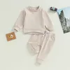 Giyim Setleri Toddler Bebek Bebek Giysileri Düz Renk Uzun Kollu Crewneck Sweatshirt Top Sıradan Pantolon Seti 2 PCS Sonbahar Kış Kıyafetleri