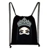 Hijab Face Muslim Islamic Gril Eyes Draw String Bag Frauen FI Storage Bag Shop Tasche Teenager Mädchen Bücher 35x55cm T64p#