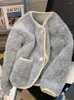 Jackets femininas Jaqueta de lã de cordeiro azul Mulheres outono de inverno engross