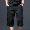 Men's Shorts Cargo Pants Soft Fabric Elastic Waist Camouflage Print Men Cropped Lightweight Cotton Summer Trousers Daily Garment