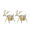 Candle Holders 2 Reindeer Tea Light Holder Elk Candlestick And Transparent Cup Christmas Table Rack Stand ( Golden )