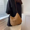 Bolso bandolera de paja con cordón para mujer, bolso tejido hueco de Color sólido, correa ajustable, bandolera Retro para mujer, diario de verano