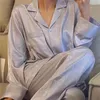 Damen-Nachtwäsche, Damen-Satin-Pyjama-Set, französischer einfarbiger Seidenpyjama, Sommer, zweiteilige Homewear-Nachtwäsche, bequem