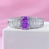 Pierścienie klastra 925 Srebrny Diamentowy Diamentowy Purple Purple 5 7 mm