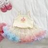 衣類セット夏の女の赤ちゃんの服生まれたかわいいベストチュールチュットブルーマー2PC