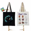 Canvas tygväska för kvinnor Potter katter handväska harajuku djur shoppare väskor kartokatt estetisk tygväska kvinnlig axelväska v1pu#