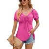 Women's T Shirts Women Short Sleeve Shirt Tops For Summer Solid Pleated Lace Up Hollow Out