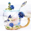 Mugs Beauty and Novelty Emamel Coffee Cup Mug Flower Te Glass Cups For Cold Drinks Spoon Set Perfect Wedding Present