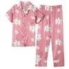 Sleepwear Womens Sleepwear 2 Piece Summer Women Silk Satin Pyjamas Set Short Sleeve Suit Female Pijamas M L XL XXL XXXL