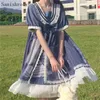 Casual klänningar 2024 kvinnor japansk gotisk lolita stil spets ruffles klänning bow fairy boll klänning flicka söt söt sjöman krage mesh