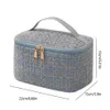 women Travel Makeup Bag with Handle Female Plaid Tweed Knitted Cosmetic Storage Bag Foldable Large Capacity Fi Brush Bolsa 25LA#