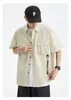 夏の日本の貨物半袖シャツメンズポケットボタンターンダウンカラーシャツファッションカジュアルカーディガンブラウストップ240326