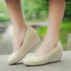 Kleid Schuhe handgemachte Frauen Plain Leinen Baumwolle Keil Espadrilles Vintage einfarbig Damen High Heel Slip auf Plattformen Pumps