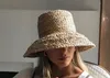 01904-HH7330 dropping Handmade raffia weaving Hepburn Lampshade shape lady flat bucket hat Outdoor women holiday beach cap 240325