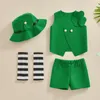 Set di abbigliamento Bambino neonato Neonata Costume da St. Patty Trifoglio senza maniche Canotte con pantaloncini e set di cappelli scaldamuscoli a righe