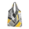 Borse per la spesa Moda motivo geometrico astratto Borsa tote in bianco e nero giallo Borsa a spalla portatile per generi alimentari di arte moderna