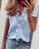 Women's Blouses 2024 Summer Women Short Sleeved Ruffled Edge Shirt Fashionable Solid Color Cotton Female