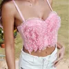 Kvinnors tankar Elegant Pearl Lace Corset Top Ruffled Suspenders Women Summer Crop Camisole Tank Korean Slimming