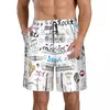 Shorts masculinos esboço desenhado à mão com notas instrumentos sinal de natação de secagem rápida para homens roupa de banho maiô natação tronco banho praia wear