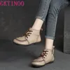 Boots GKTINOO Genuine Leather Zip Winter Shoes Women Round Toe Flat With 2024 Handmade Sewing Leisure Lace-up Ladies