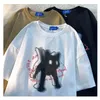 Leuke Kat Print Design O-hals Korte mouwen T-shirt Dames Ins Modetrend Paar Veelzijdige Losse Y2k Top Vrouwen T-shirt 240329