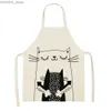 Aprons Cat Printed Kitchen Utensils Black Unisex 55*68cm Sleeveless Cotton Linen Household Delantal antiincrustante Y240401AA01