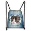 Lustiger Welpe Hund / Kätzchen Katze Druck Kordelzug Tasche Frauen FI Aufbewahrungstasche Damen Shop Taschen Teenager Jungen Mädchen Rucksack Q8lD #