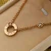 Topkwaliteit ontwerper dubbele ring diamanten ketting voor vrouw liefde hang ketting sieraden ketting roestvrij staal gouden choker ketting mode elegante schrift cadeau