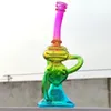 2024 Multifärg tonad regnbåge 11 tum glas bongs vattenrör bong tobak rökrör 14mm skål dab rigg återvinningsbubbler rör