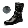 boots Idopy New Autumn Gothic Men Pointed Toe Stage Performance Faux Leather Boots Male Punk Leather High Heels Shoes Buckle Booties