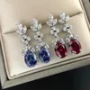 Boucles d'oreilles à clous (3Ct au Total) 1,5 ct chaque diamant de laboratoire bleu-rouge de coupe ovale 18K AU750 boucle d'oreille en or blanc bijoux féminins E070