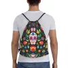 day Of The Dead Sugar Skulls Drawstring Backpack Sports Gym Bag for Women Men La Calavera Catrina Training Sackpack w3qG#