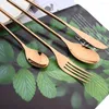 Dunkelwarensätze DRMFIY 4PCS Gold Set Mirror Edelstahl Besteck Flätses Messer Fork Spoons Party Küche Home Tischware