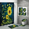 Shower Curtains Yellow Sunflower Curtain 4 Plants Bathroom Carpet Toilet Mat Home Decor Waterproof Fabric Set