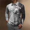 Polos masculinos verão cores retro polo camisas 3d impresso casual moda camisa de manga comprida roupas camiseta respirável homme