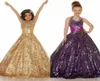 Sparkling Sequined A Line Little Girls039 Pageant Dresses with Beaded Halter Neck Zipper Back Flower Girls039 Dresses for We3897113