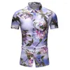 Mäns casual skjortor sommarkläder män blommor tryck 2024 vinatge blusa elegante kort ärm camisa hawaina hombre mens bär blommor tröja