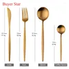 Dinnerware Sets 24pcs Gold Luxury Set 18/10 Stainless Steel Table Knives Forks Restaurant Tableware Cutlery Western Silverware