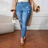 Damen-Jeans, gestrickte Denim-Leggings für Damen, hohe Taille, ausgestelltes Bein, Petite-Jeanshose, Baumwolle, gerade