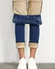 Jeans femininos casual plush 2024 moda azul escuro cintura alta bolso design velo básico versatilidade forrado skinny
