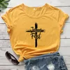 Kvinnors T-skjortor Cross Jesus First Cotton T-shirt Katolsk kristen bibel Top Tee Shirt Women Religious Christ Faith Tshirt Tshirt Tshirt