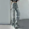 Kvinnors jeans hög midja rakt för y2k kvinnor streetwear sommar koreansk stil 2024 kvinnlig vintage baggy blå denim byxor
