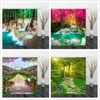 Rideaux de douche Moderne 3D Imprimer Paysage Forêt Rideau Vert Plante Arbre Cascade Paysage Bain Avec Crochets Salle De Bains Maison Étanche