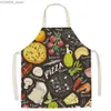 Aprons Cute Food Pattern Kitchen Apron Mens Burger and French Pizza Pattern Childrens Sleeveless Apron Kitchen Apron Womens Delantal Cocina Y240401