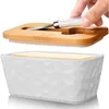 Garrafas de armazenamento prato de manteiga placa cerâmica com tampa de madeira faca queijo keeper recipiente para cozinha cozimento presente hermético
