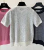 Designer T-shirt Fashion Brand Summer Fashion Contrast Knitted Shirt Women's Top Round Neck Short sleeved T-shirt Women's T-shirt Top