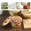 Bowls Vintage Enamel Multifunctional Basin With Lid Soup Salad Serving Pot Vegetable Container For Rice Noodle Kitchen Supplies