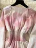 Robes décontractées Français élégant tie-dye dégradé robe rose 2024 été romantique une pièce fée diamants col en V arc soirée robes de bal